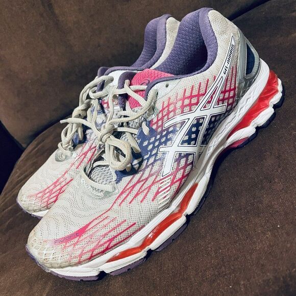 Excellent ASICS GEL-Nimbus 17 Grey Ruby Pink Purple Womens size 11 US Medium - Picture 3 of 13